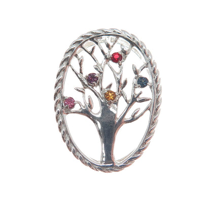 925 Sterling Silver Vintage Rhinestone Tree of Life Minimalist Slide Pendant