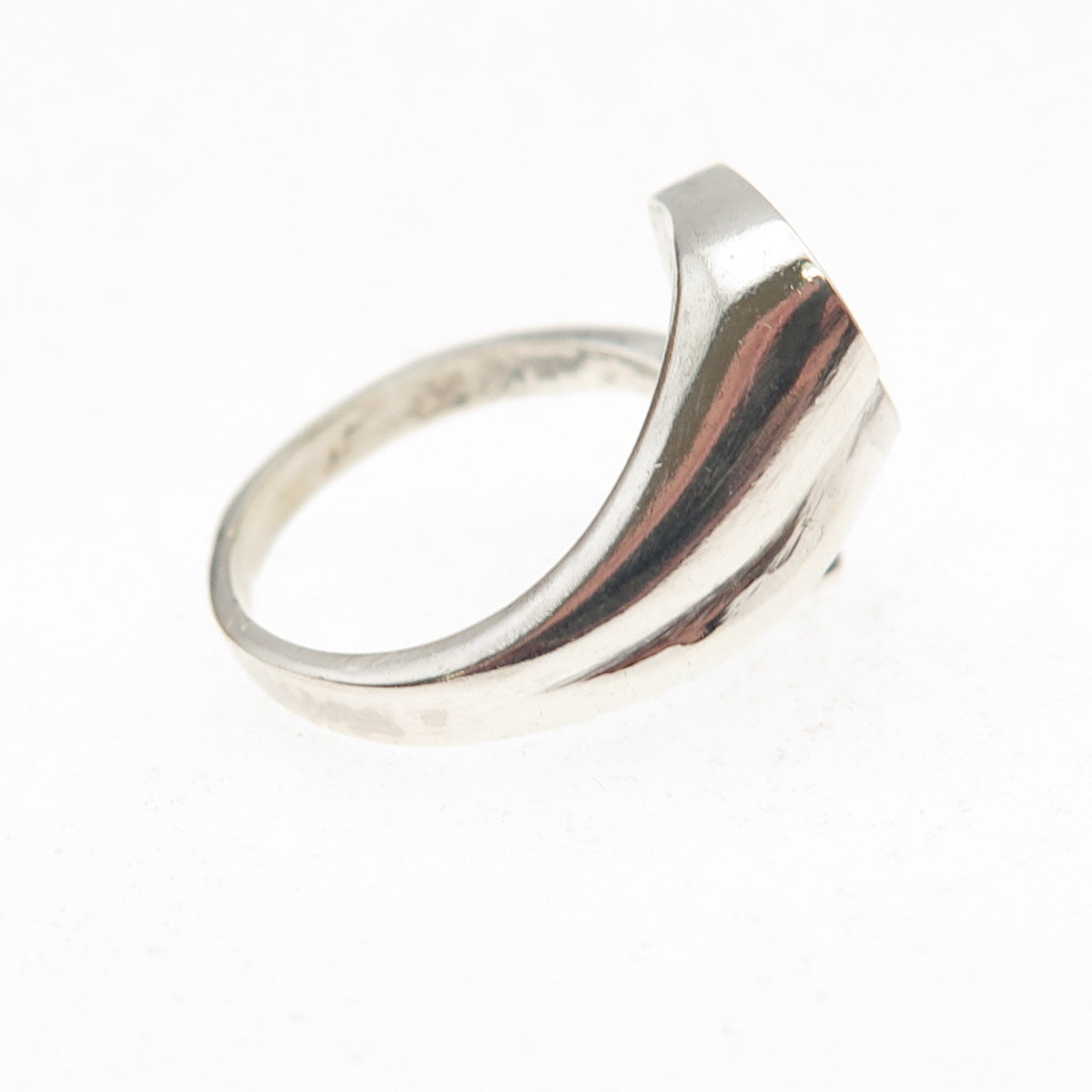 925 Sterling Silver Vintage Real Lapis Heart Bypass Oxidized Ring Size 4.25