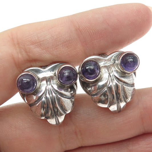 SANBORNS 925 Sterling Silver Vintage Mexico Real Amethyst Screw Back Earrings