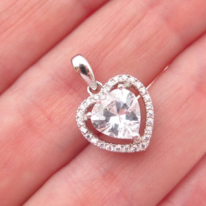 925 Sterling Silver Heart & Round-Cut C Z Mini Charm Pendant