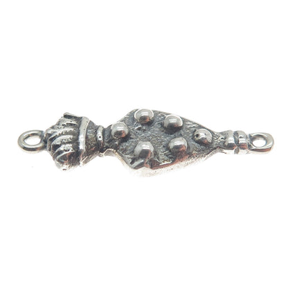800 Silver Antique Roman Crown & Fleur de Lis Symbol Oxidized Charm Pendant