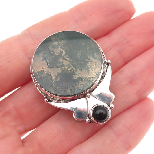 Old Pawn Sterling Silver Vintage Southwestern Agate & Black Onyx Bolo Tie Buckle