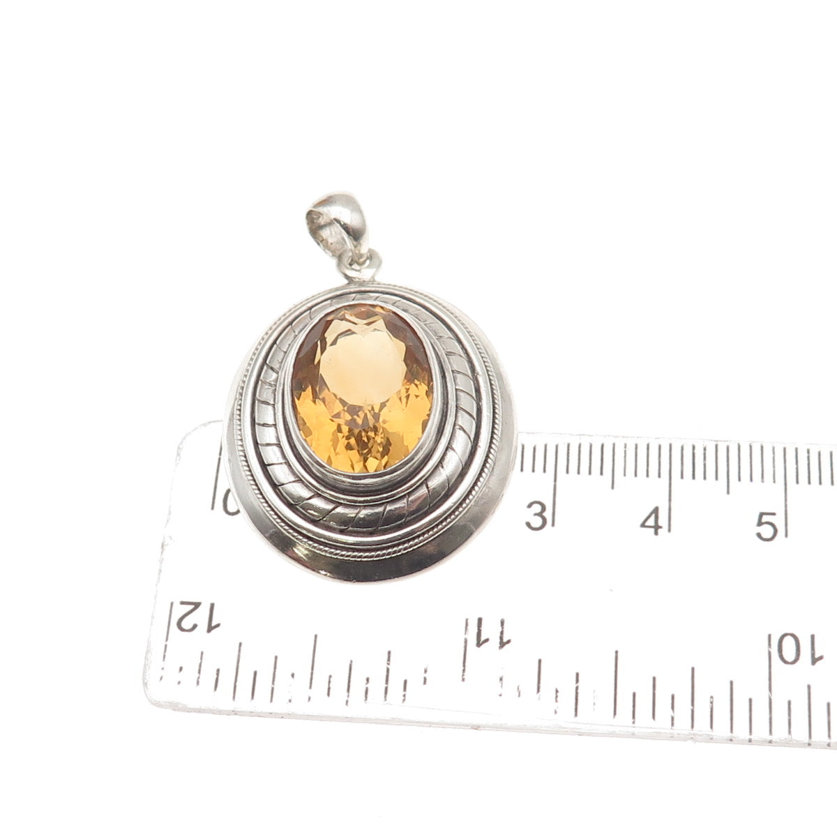 925 Sterling Silver Vintage Real Oval-Cut Citrine Pendant