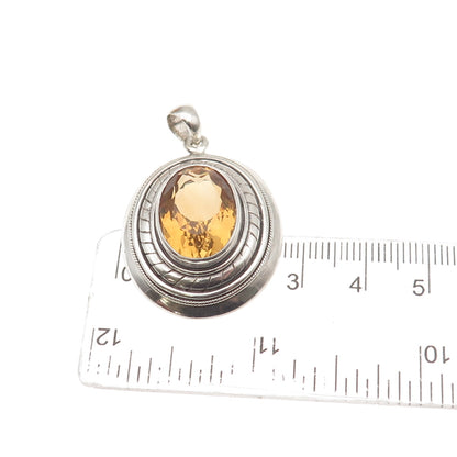 925 Sterling Silver Vintage Real Oval-Cut Citrine Pendant