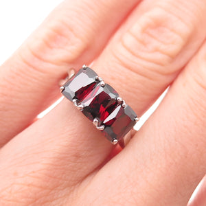 925 Sterling Silver Vintage Real Cushion-Cut Red Garnet Ring Size 6