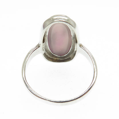 925 Sterling Silver Vintage Real Rose Mother-of-Pearl Statement Ring Size 10