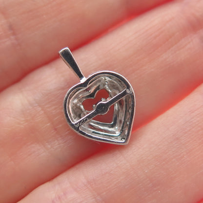 925 Sterling Silver Pink Round-Cut Shaped C Z Open Heart Minimalist Pendant