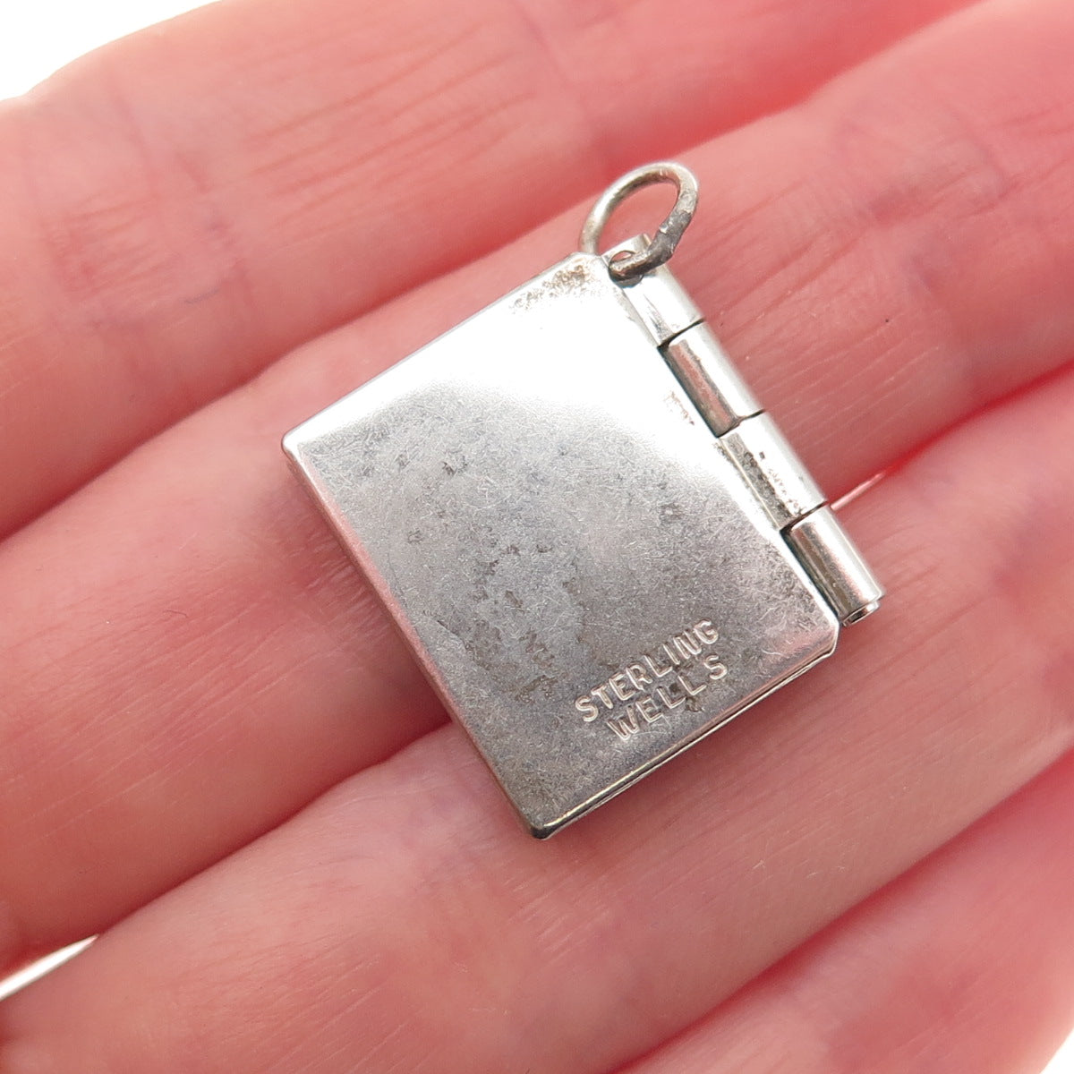 Wells 925 Sterling Silver Antique Art Deco Holy Bible Locket Mini Charm Pendant