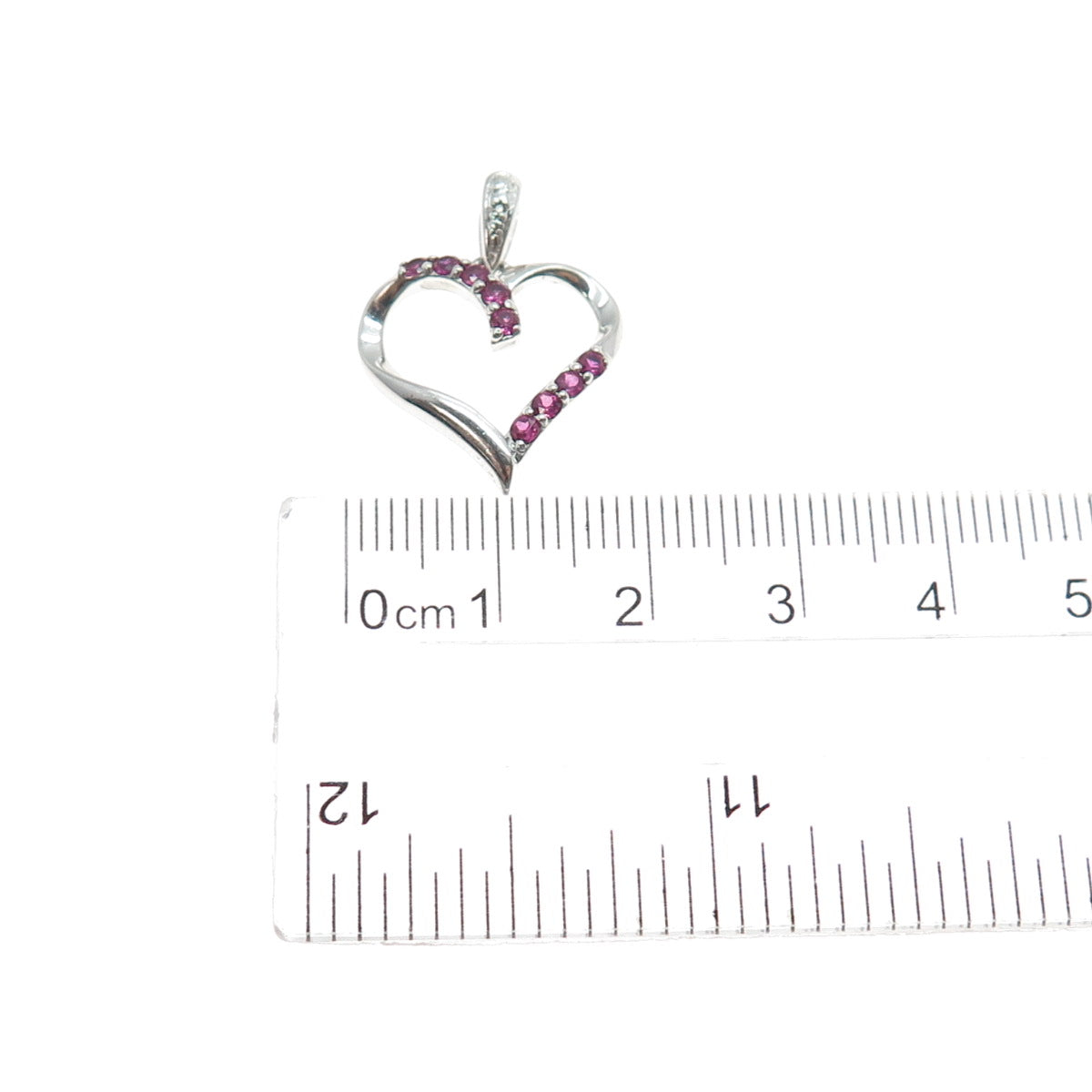 925 Sterling Real Diamond Accent & Lab-Created Pink Sapphire Heart Charm Pendant