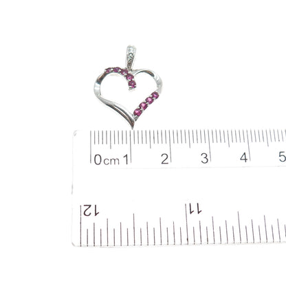 925 Sterling Real Diamond Accent & Lab-Created Pink Sapphire Heart Charm Pendant