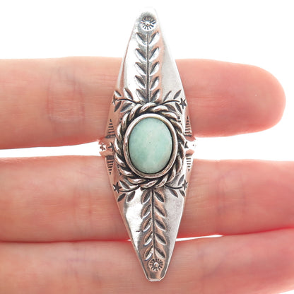 CHAPAL ZENRAY 925 Sterling Silver Vintage Real Amazonite Oxidized Ring Size 6.25