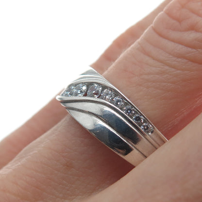 925 Sterling Silver Round-Cut Graduated C Z Wave Ring Size 10