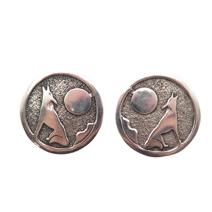 Gibson Gene Navajo Old Pawn 925 Sterling Silver Vintage Howling Wolf Earrings