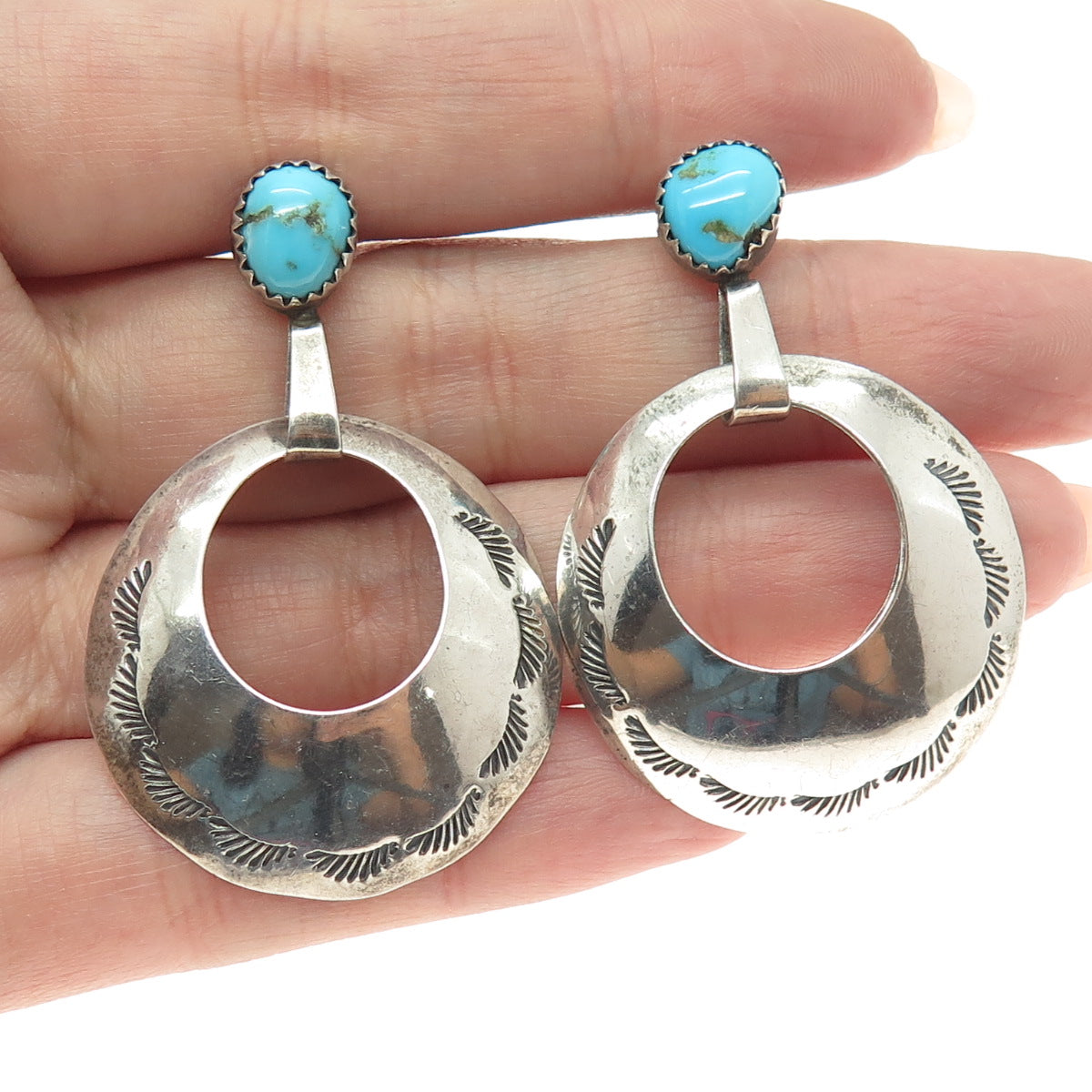 Old Pawn 925 Sterling Silver Vintage Southwestern Turquoise Tribal Earrings