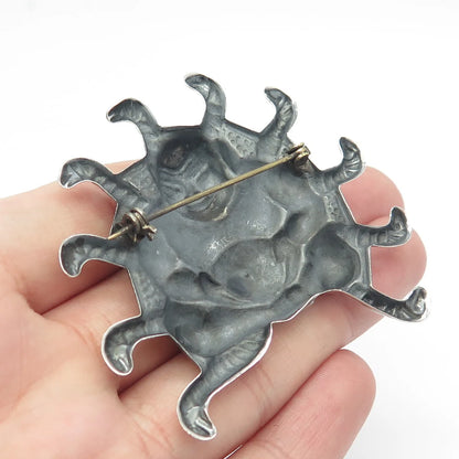 925 Sterling Silver Vintage Sitting Buddah & Snakes Pin Brooch
