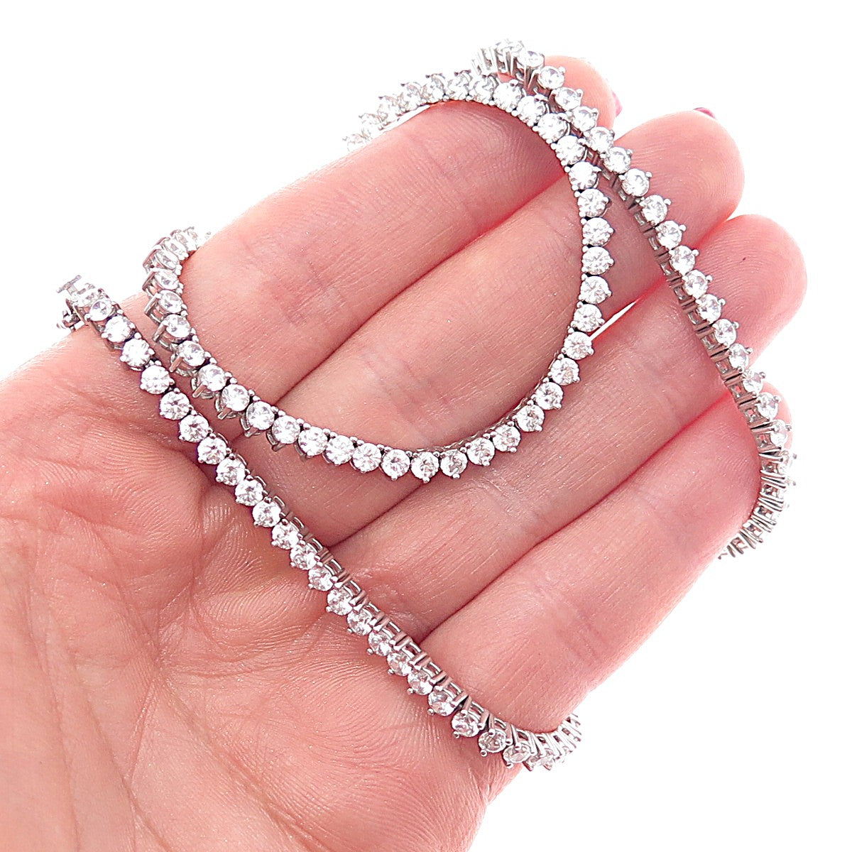 925 Sterling Silver Round-Cut C Z Tennis Chain Necklace 18"