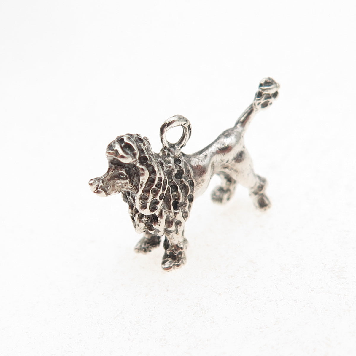 925 Sterling Silver Vintage Poodle Dog Oxidized 3D Charm Pendant