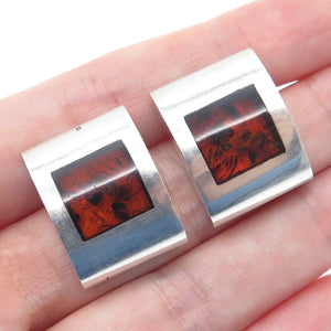 925 Sterling Silver Vintage Real Amber Modernist Earrings