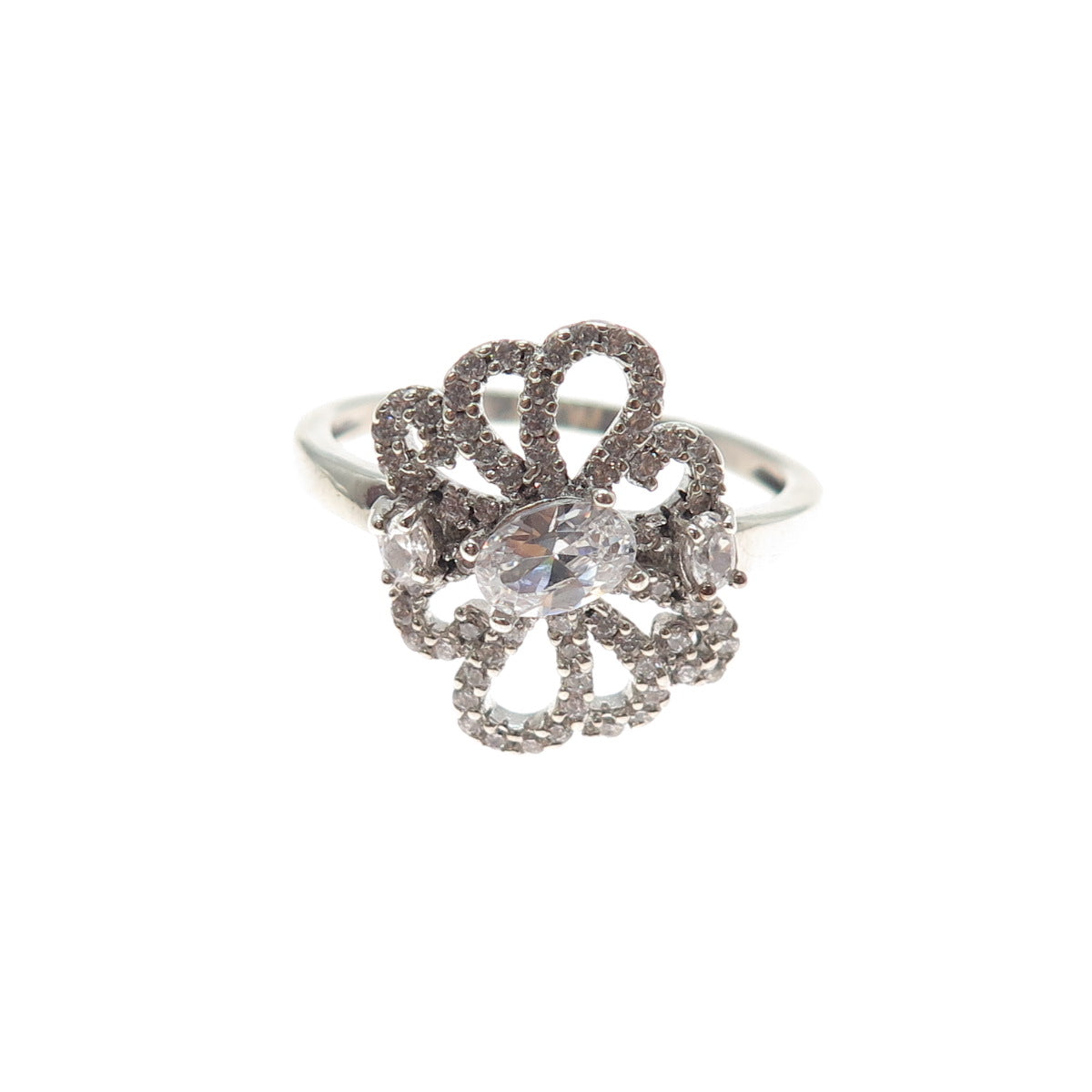 925 Sterling Silver Vintage Oval & Round-Cut C Z Butterfly Ring Size 9