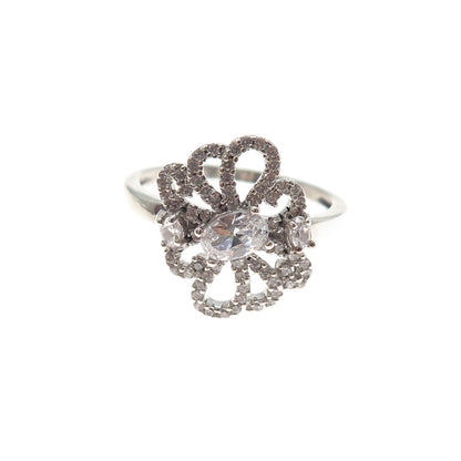 925 Sterling Silver Vintage Oval & Round-Cut C Z Butterfly Ring Size 9