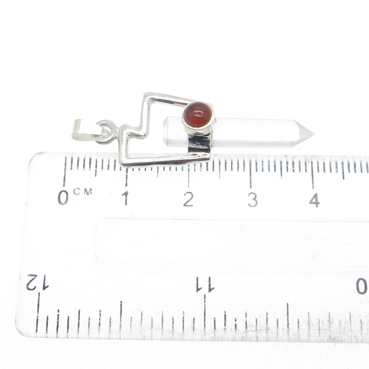925 Sterling Silver Vintage Clear Crystal & Carnelian Gem Amulet Pendant