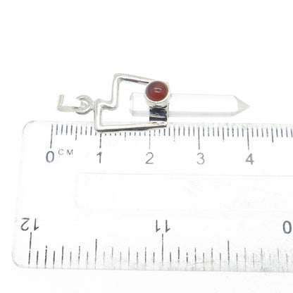 925 Sterling Silver Vintage Clear Crystal & Carnelian Gem Amulet Pendant