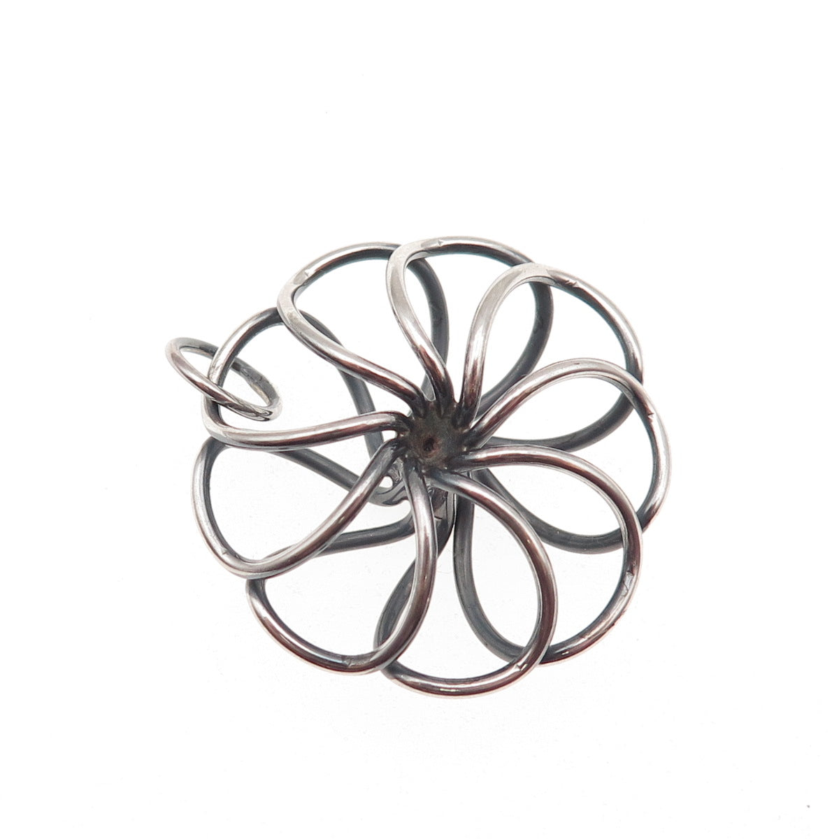 925 Sterling Silver Vintage Modernist Flower Oxidized Charm Pendant
