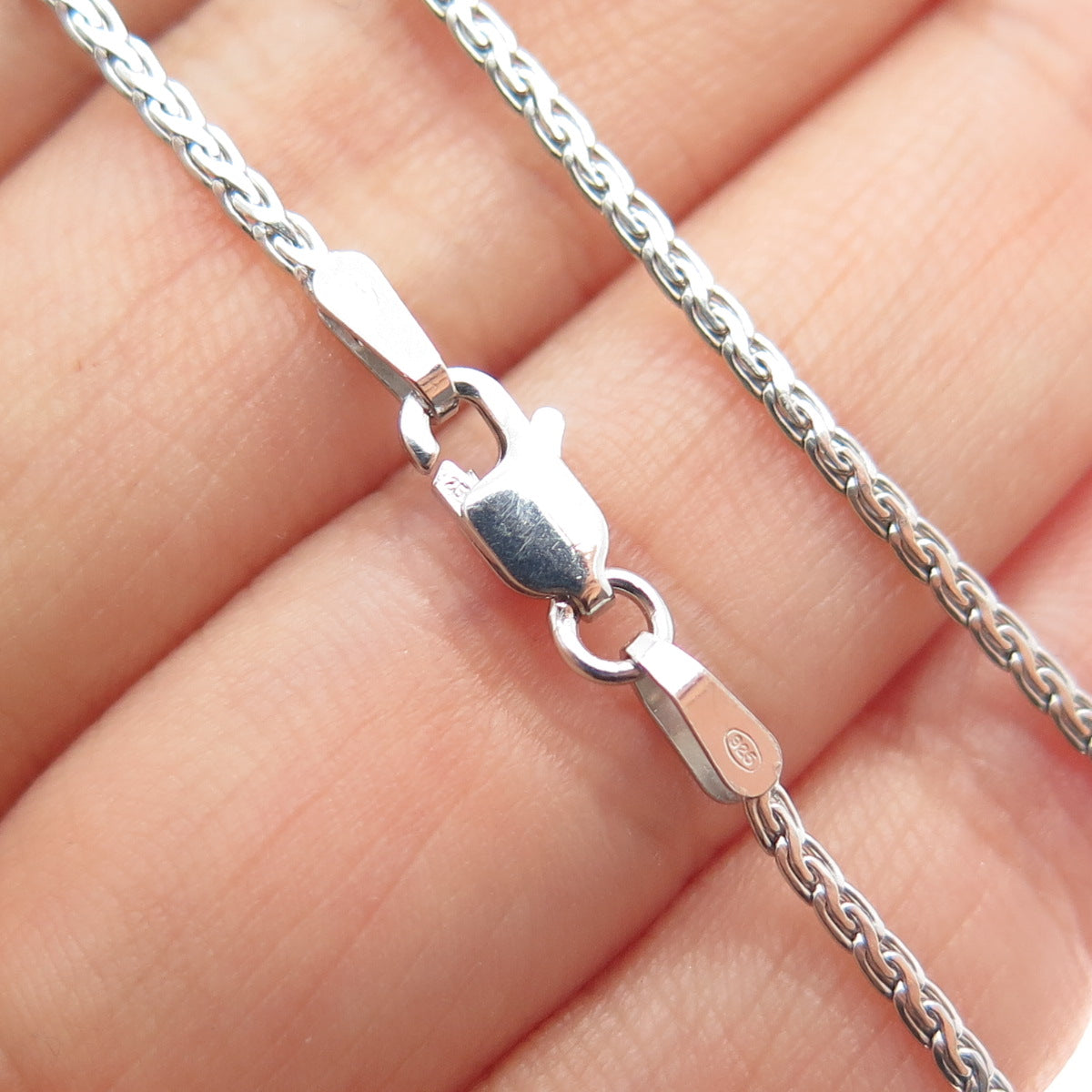925 Sterling Silver 2-Tone Real Round-Cut Diamond Serpentine Chain Necklace 18"