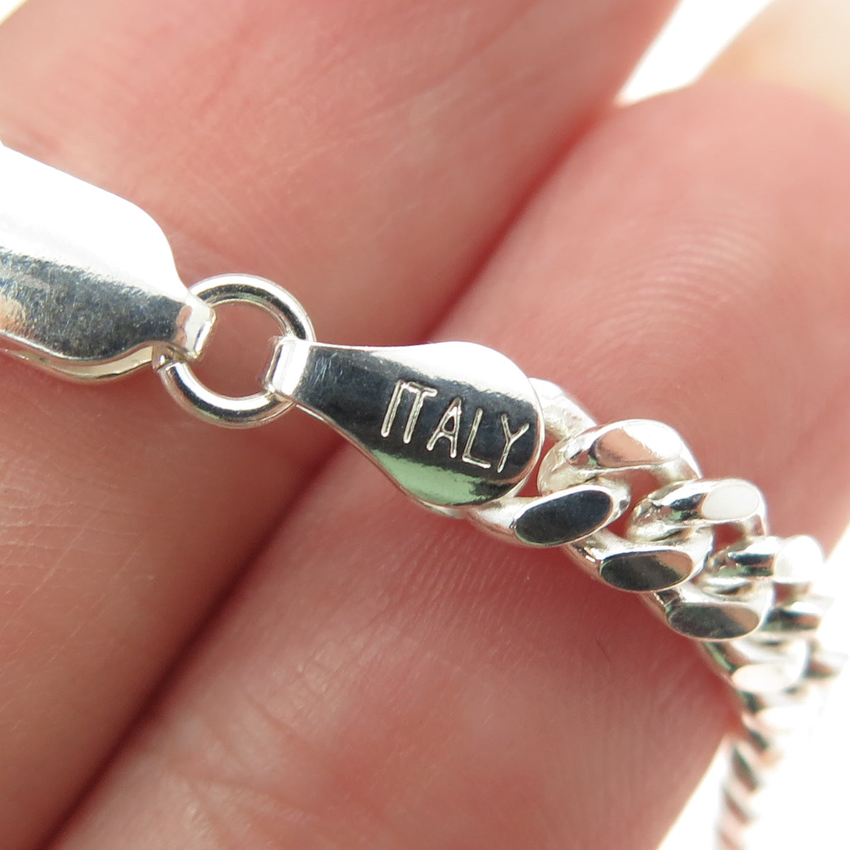 925 Sterling Silver Italy Flat Curb Link Bracelet 8"