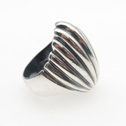 925 Sterling Silver Vintage Modernist Seashell Oxidized Statement Ring Size 9.5