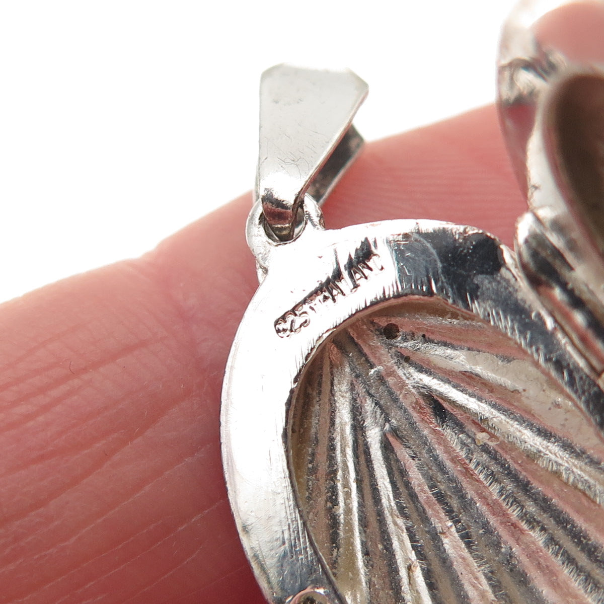 925 Sterling Silver 2-Tone Vintage Modernist Seashell Locket Charm Pendant