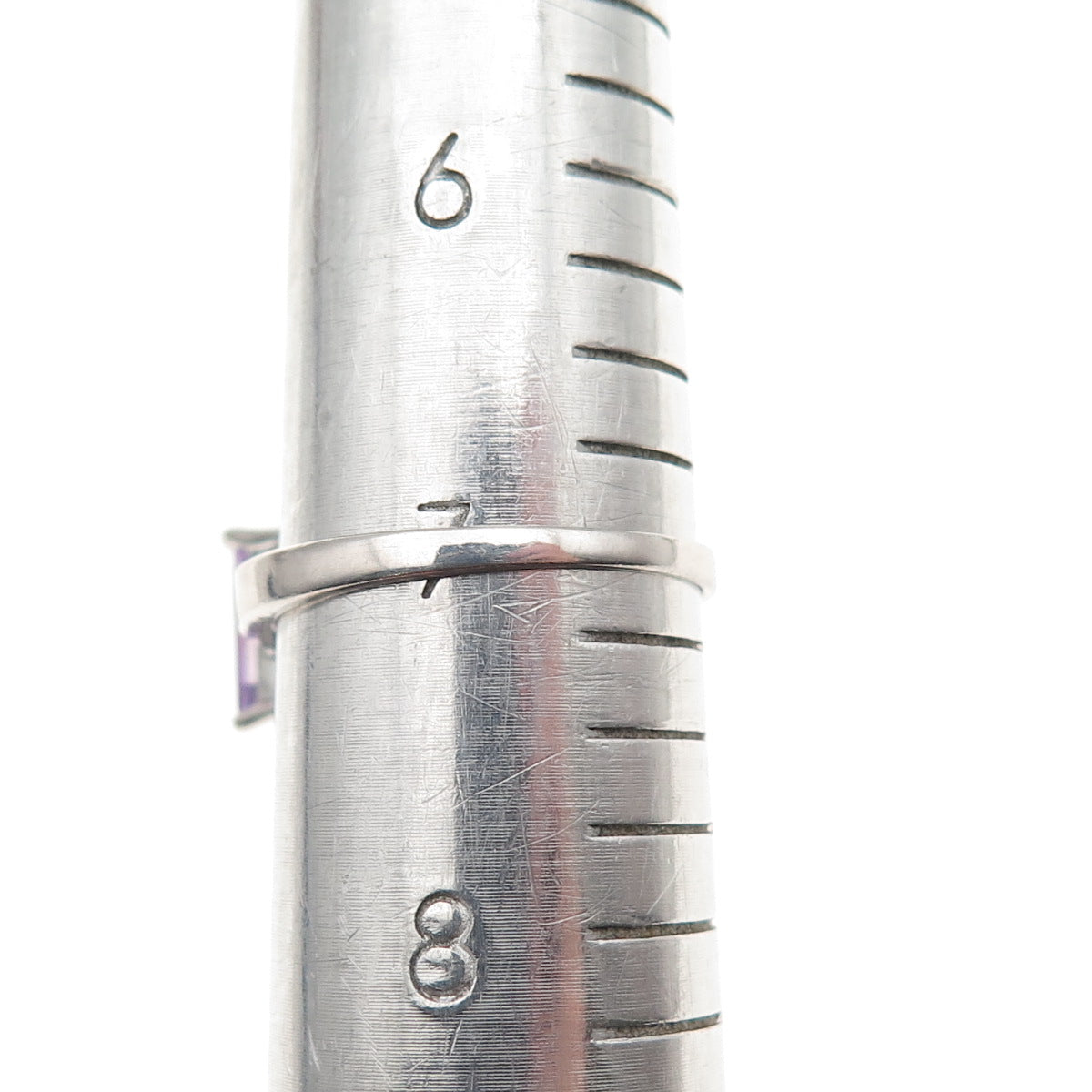 925 Sterling Silver Real Amethyst & White Topaz Ring Size 7