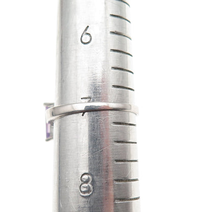 925 Sterling Silver Real Amethyst & White Topaz Ring Size 7