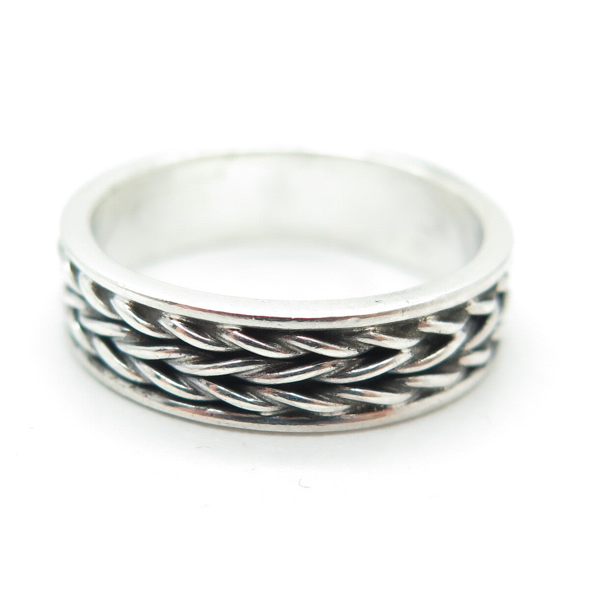 925 Sterling Silver Vintage Wheat Link Oxidized Band Ring Size 6.75
