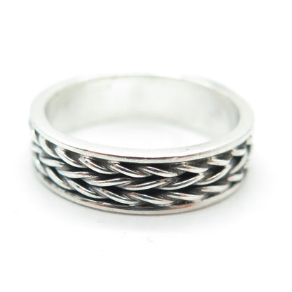 925 Sterling Silver Vintage Wheat Link Oxidized Band Ring Size 6.75