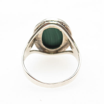 925 Sterling Silver Vintage Real Oval-Cut Malachite Ring Size 8.75