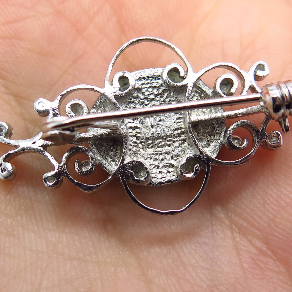 925 Sterling Silver Vintage Enamel Ornate Pin Brooch