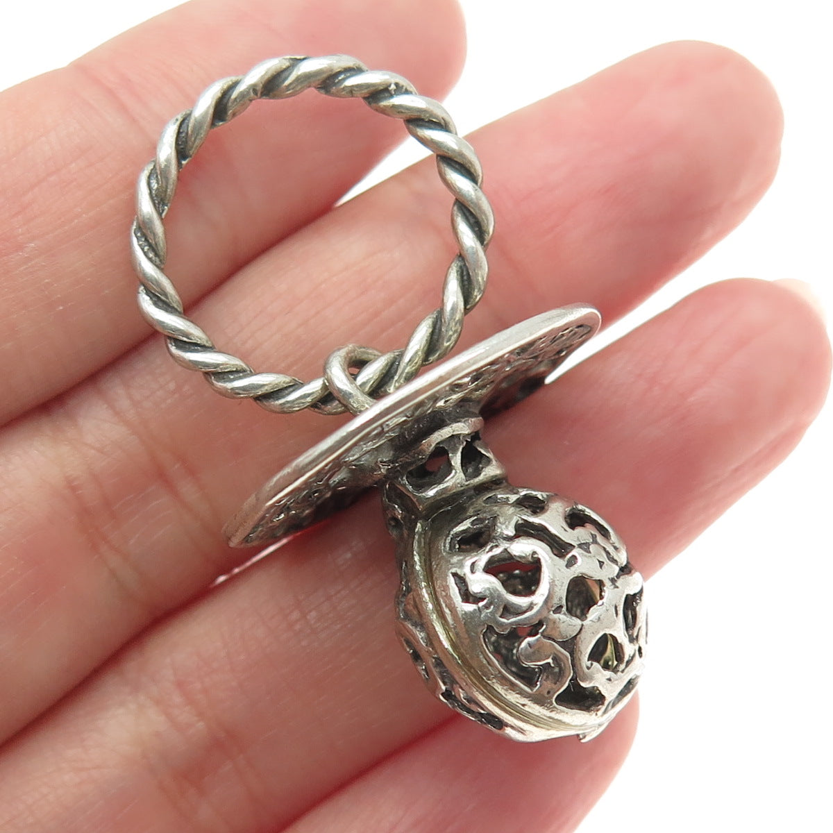 800 Silver Vintage Italy Ornate Baby Pacifier 3D Pendant