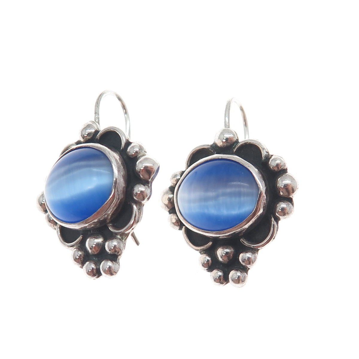 ATI ANNIKA WITT Sterling Silver Vintage Mexico Fiber Optic Cat's Eye Earrings
