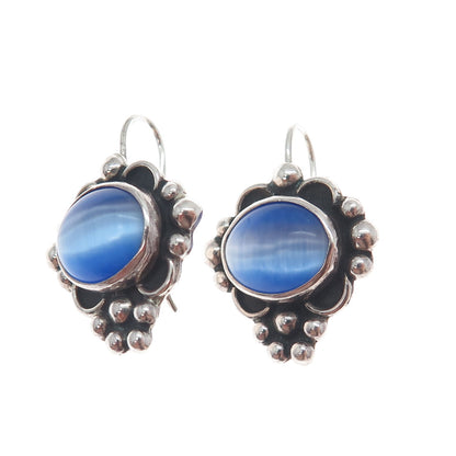 ATI ANNIKA WITT Sterling Silver Vintage Mexico Fiber Optic Cat's Eye Earrings