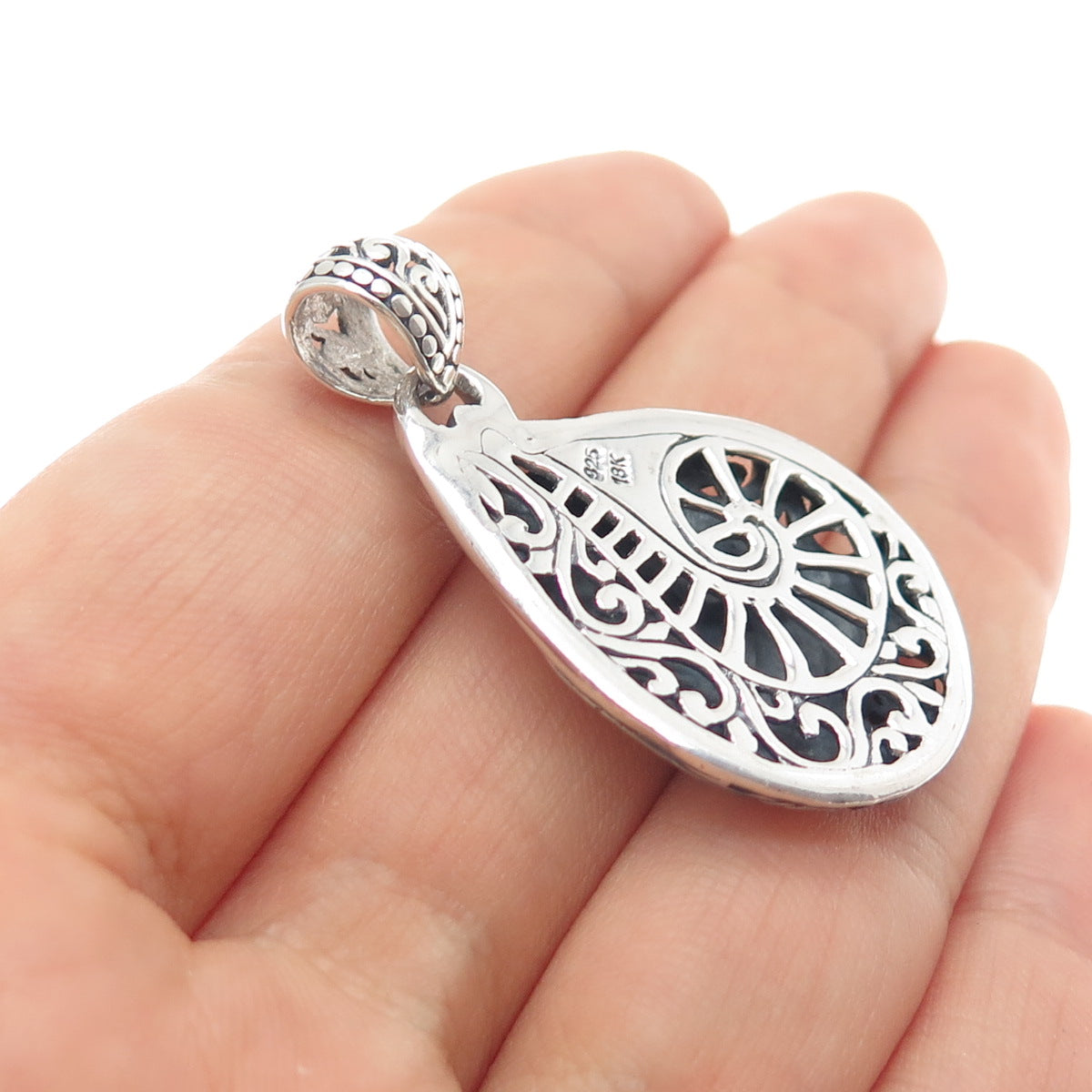925 Sterling Silver & 18K Gold Vintage Modernist Swirl Oxidized Charm Pendant