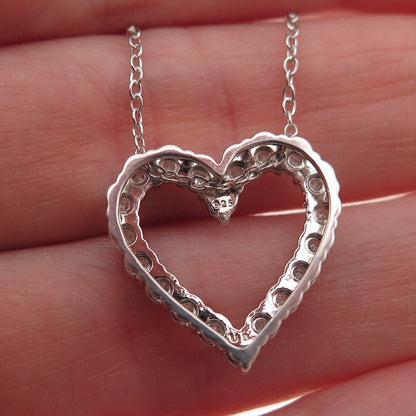 925 Sterling Silver Real Round-Cut Diamond Heart Cable Chain Necklace 18"