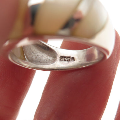 925 Sterling Silver Vintage Real MOP Modernist Oxidized Ring Size 5.75
