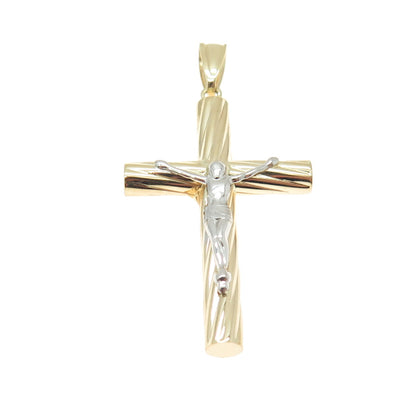 14K Yellow & White Gold Crucifix Cross Religious Charm Pendant