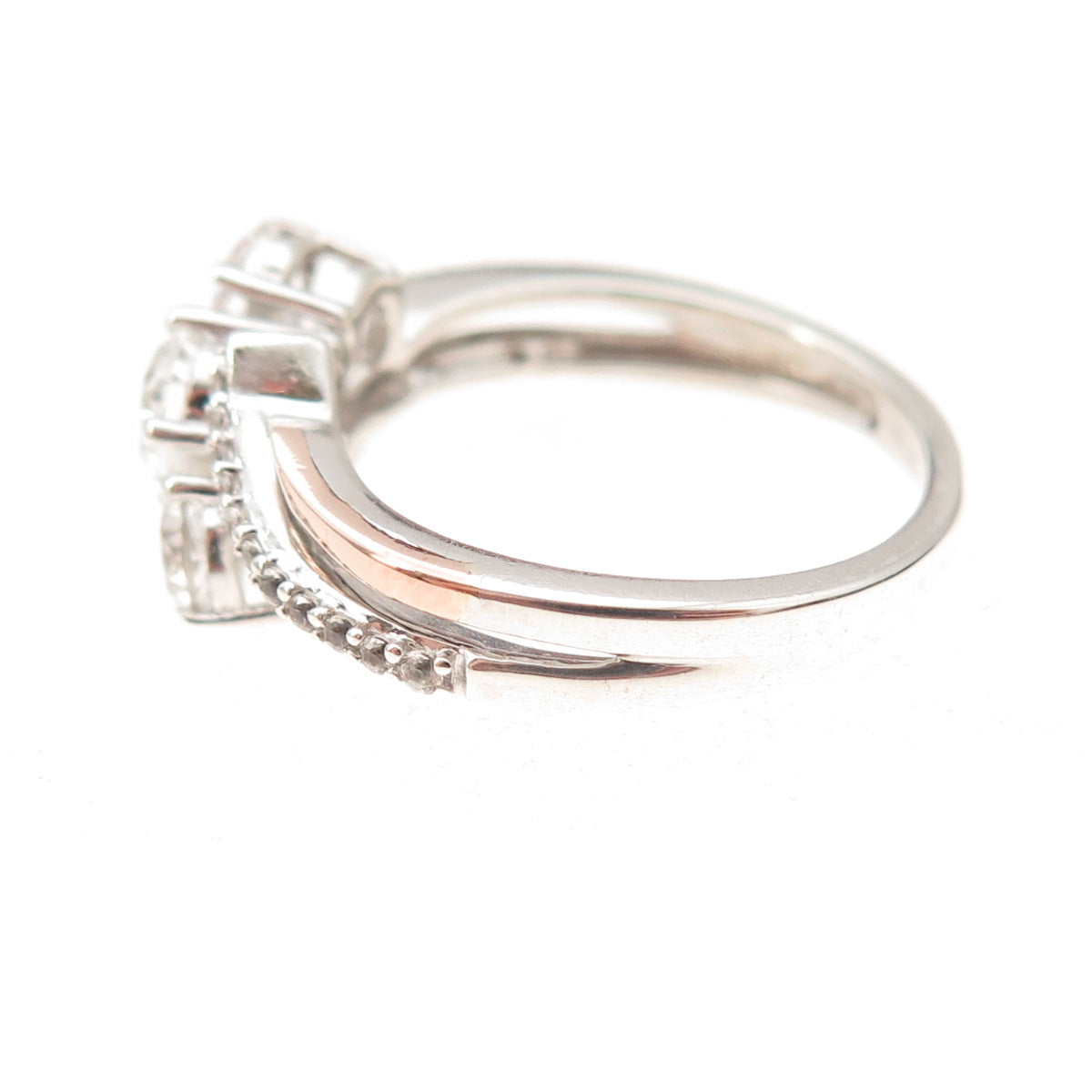 Jane Seymour 925 Sterling Silver 10K Gold Real White Topaz Ring Size 6.75