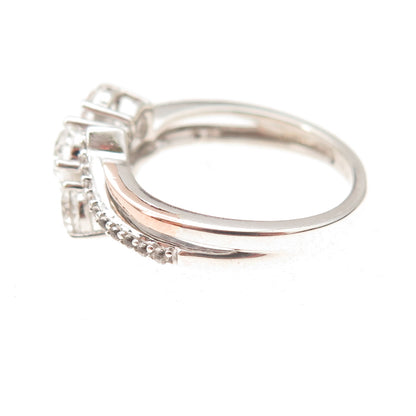 Jane Seymour 925 Sterling Silver 10K Gold Real White Topaz Ring Size 6.75