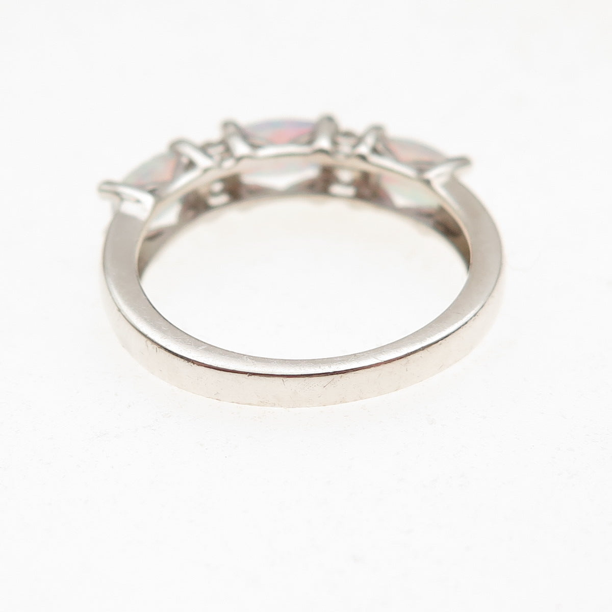 925 Sterling Silver Vintage Real Opal & White Topaz Ring Size 7.25