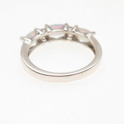 925 Sterling Silver Vintage Real Opal & White Topaz Ring Size 7.25