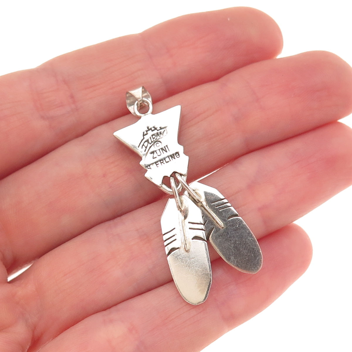 Duran Gasper Zuni Old Pawn 925 Sterling Silver Vintage Multi-Gem Feather Pendant