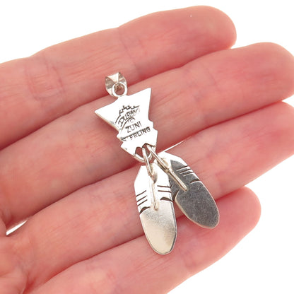 Duran Gasper Zuni Old Pawn 925 Sterling Silver Vintage Multi-Gem Feather Pendant